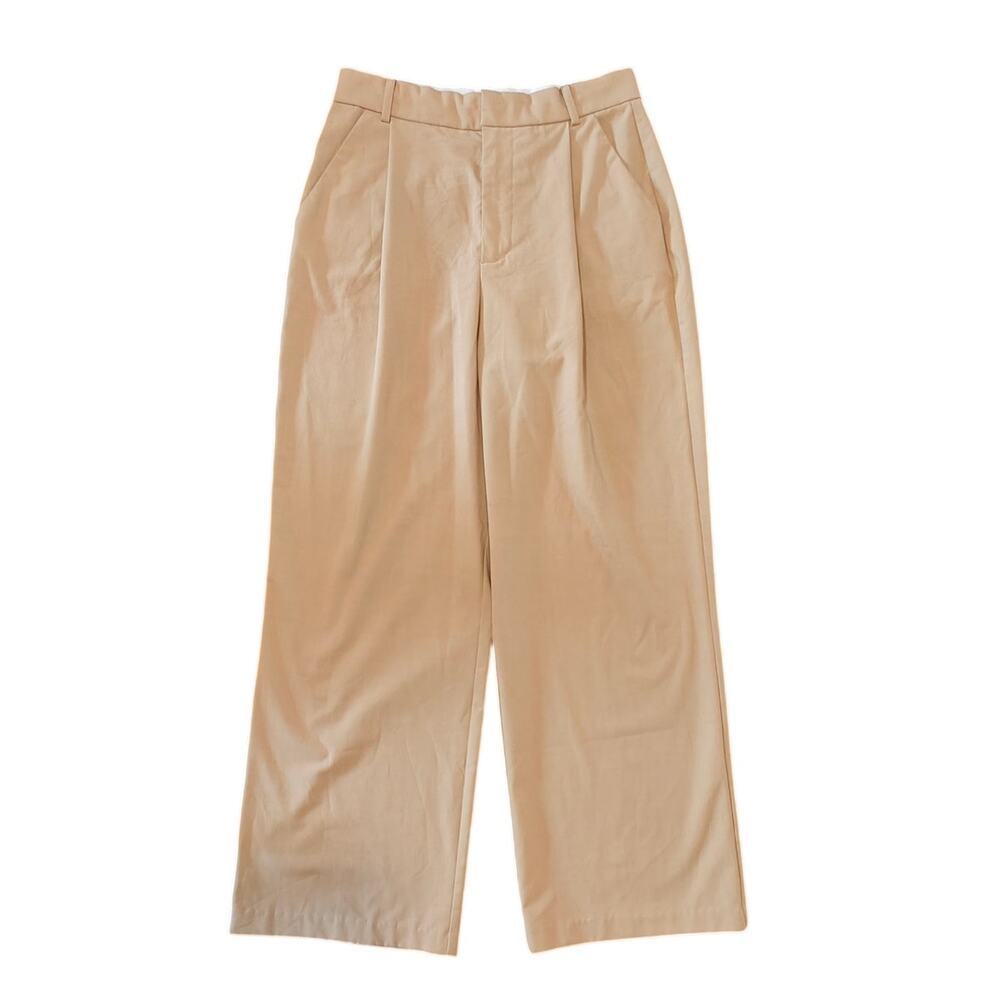 Zara Khaki Wide Leg Pants Womens Small High Rise Pleated Trouser Chic